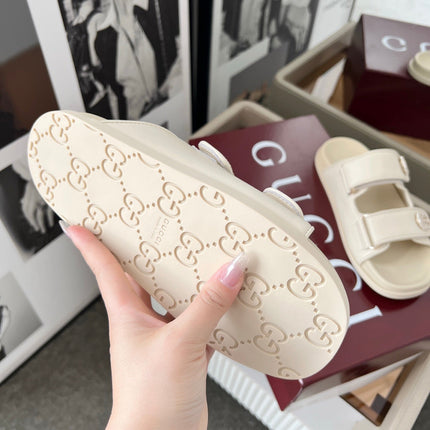 DOUBLE G CRYSTAL FLAT SANDALS IN IVORY SOFT LAMBSKIN