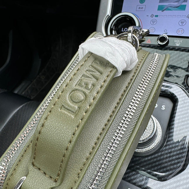 LOE MINI 18 CAMERA CROSS BODY BAG IN OLIVE GREEN CALFSKIN