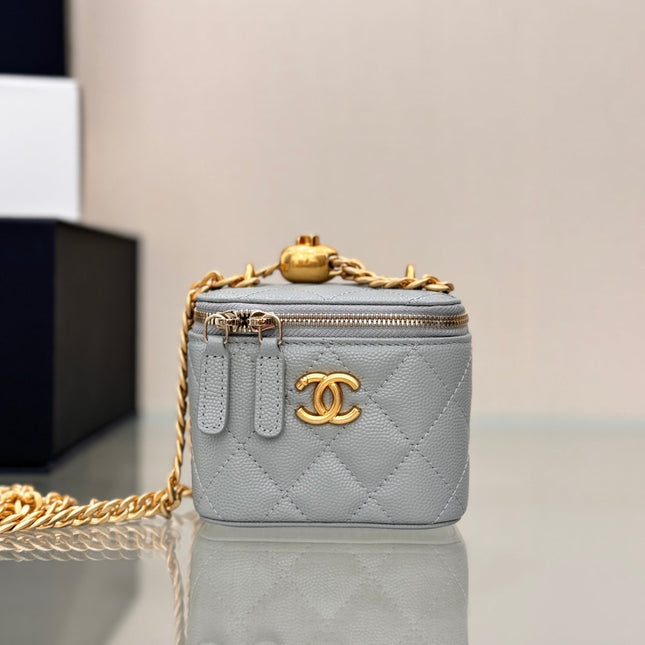 CHANEL 25S MINI VANITY BAG 11 CM IN GREY LAMBSKIN WITH GOLD HARDWARE