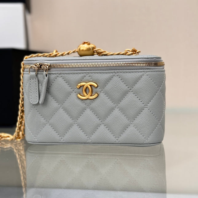 CHANEL 25S MINI VANITY BAG 16 CM IN GREY LAMBSKIN WITH GOLD HARDWARE