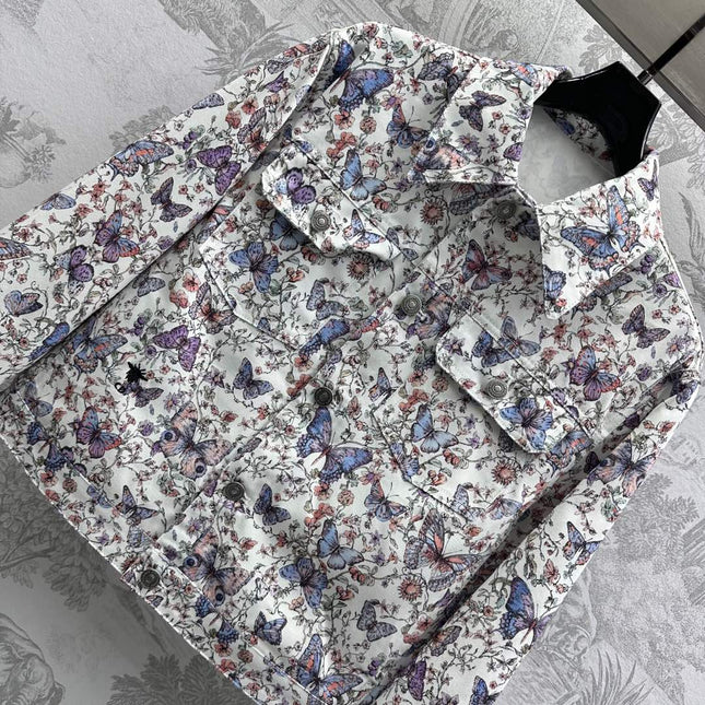 CD Jacket White Cotton Denim with Multicolor