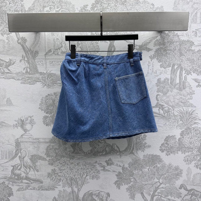LOEWE RUCHED-WAIST DENIM SKIRT