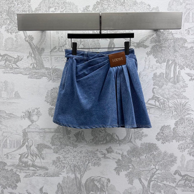 LOEWE RUCHED-WAIST DENIM SKIRT