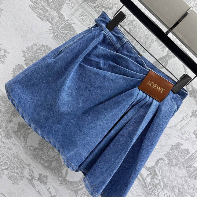 LOEWE RUCHED-WAIST DENIM SKIRT