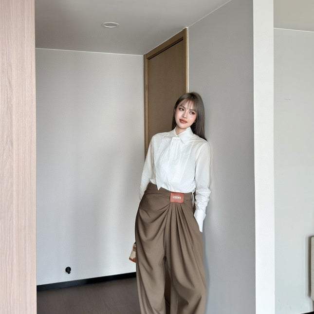 LOEWE BROWN GATHERED-WAIST PANTS