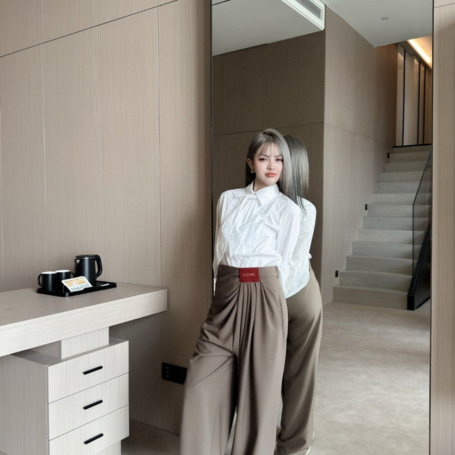 LOEWE BROWN GATHERED-WAIST PANTS