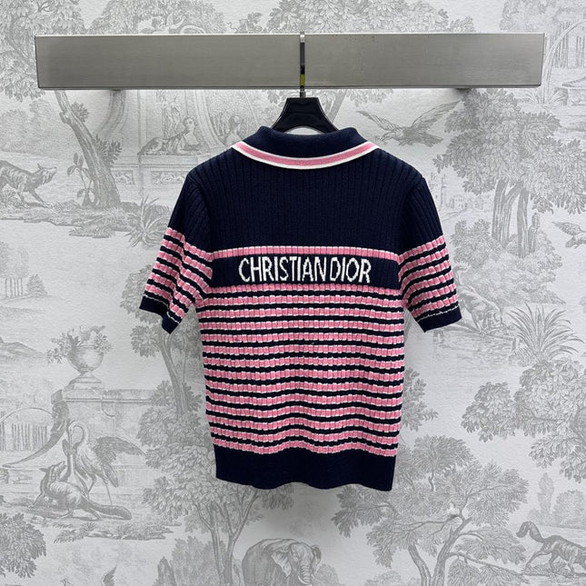 Dior 25 Polo T-Shirt Night Blue mix Pink Linen 232265