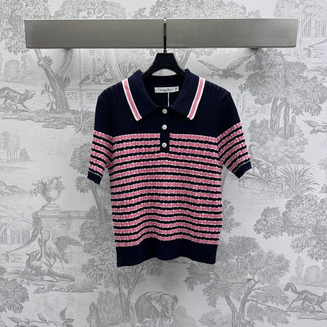 Dior 25 Polo T-Shirt Night Blue mix Pink Linen 232265