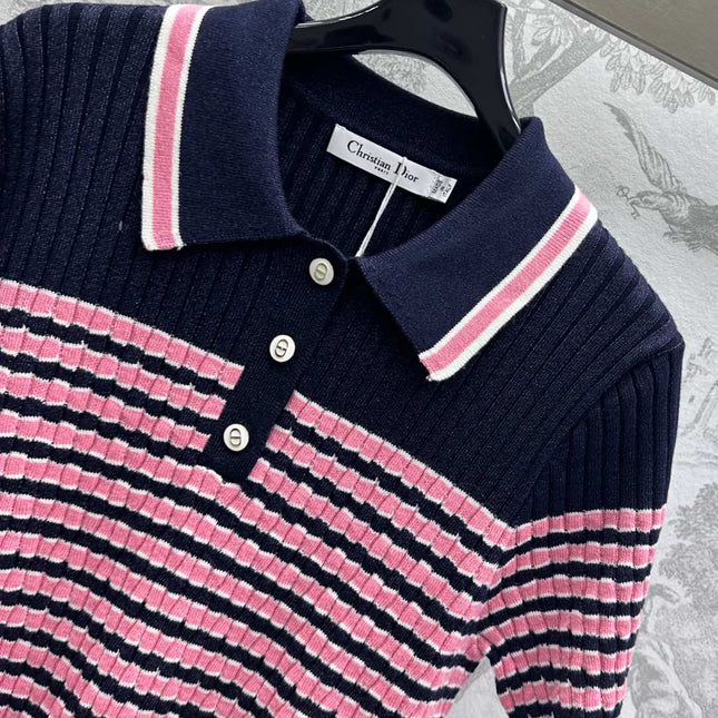 Dior 25 Polo T-Shirt Night Blue mix Pink Linen 232265