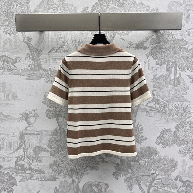 Miu 25 Polo T-Shirt Brown mix Beige Virgin Wool 233466