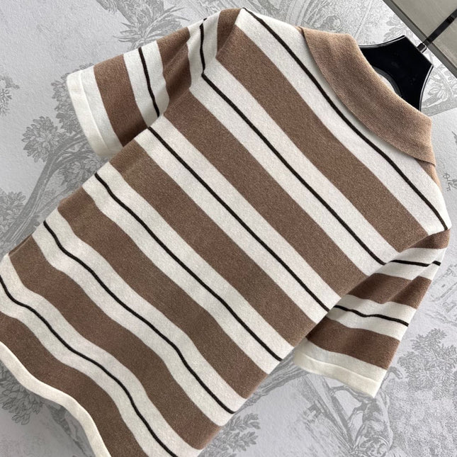 Miu 25 Polo T-Shirt Brown mix Beige Virgin Wool 233466