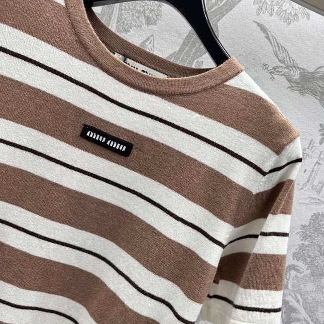 Miu 25 T-Shirt Brown mix Beige Virgin Wool 233470