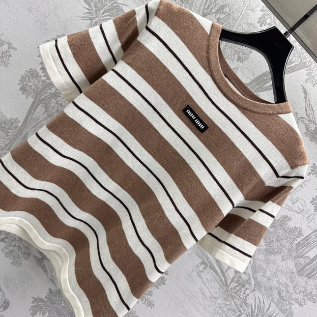 Miu 25 T-Shirt Brown mix Beige Virgin Wool 233470