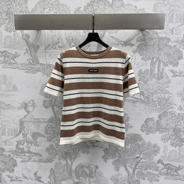 Miu 25 T-Shirt Brown mix Beige Virgin Wool 233470