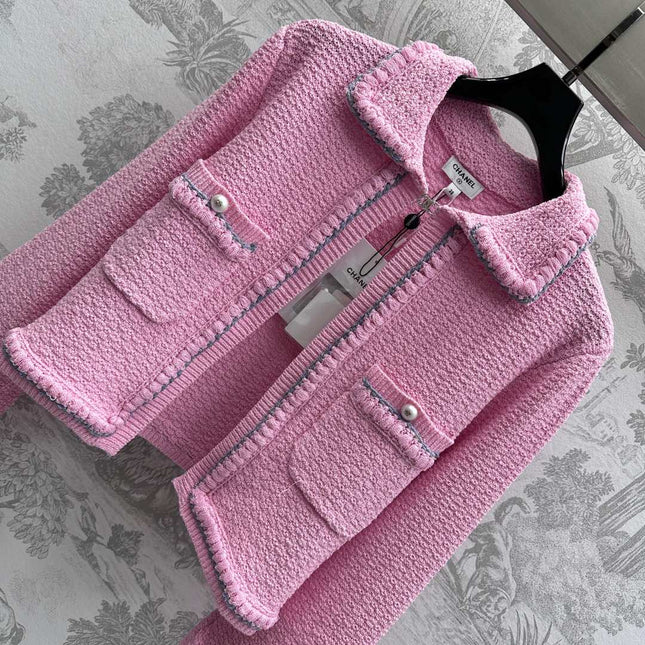 CHANEL PINK AND WHITE KNIT SWEATER 263624