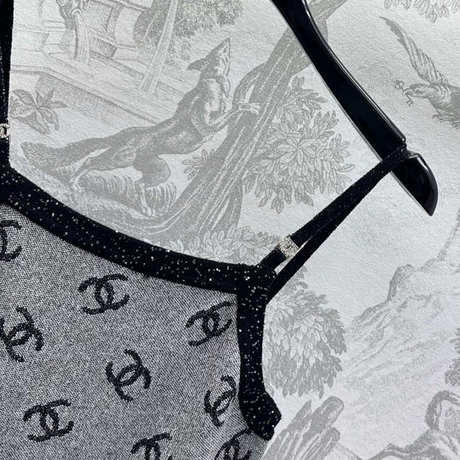 CHANEL CAMISOLE WITH LOGO DETAIL IN GREY