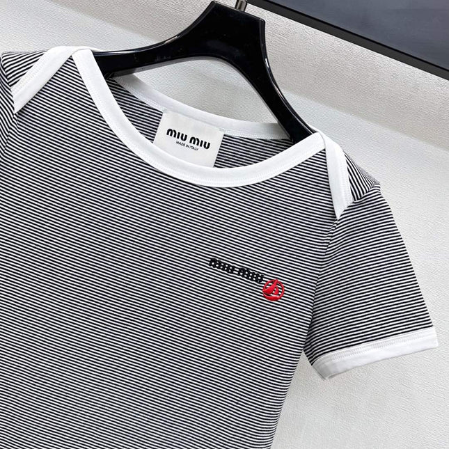 MIUMIU SHORT-SLEEVE STRIPED T-SHIRT 267829