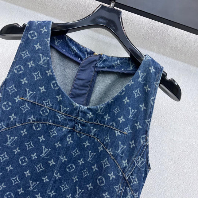 LV DENIM SLEEVELESS ROUND-NECK DENIM BLAZER DRESS 274793