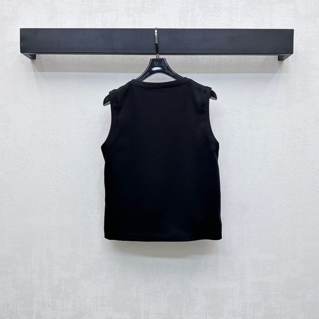 CHANEL SLEEVELESS ROUND-NECK BUTTON-UP TOP 274769