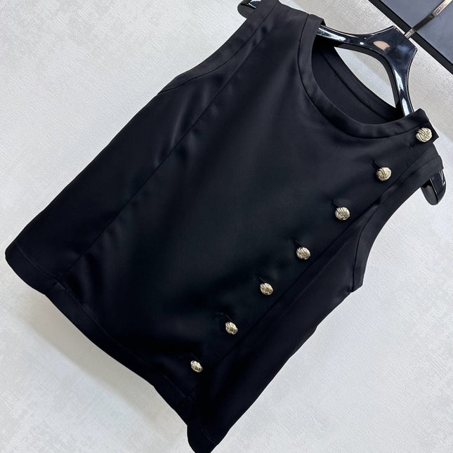 CHANEL SLEEVELESS ROUND-NECK BUTTON-UP TOP 274769