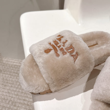 PRADA 25S FLAT MULES IN WARM TAUPE RABBIT FUR