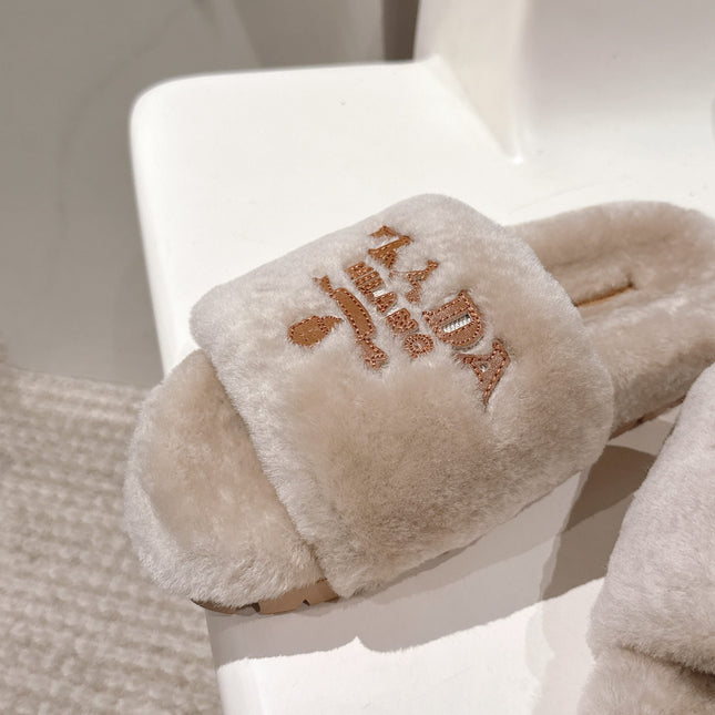 PRADA 25S FLAT MULES IN WARM TAUPE RABBIT FUR