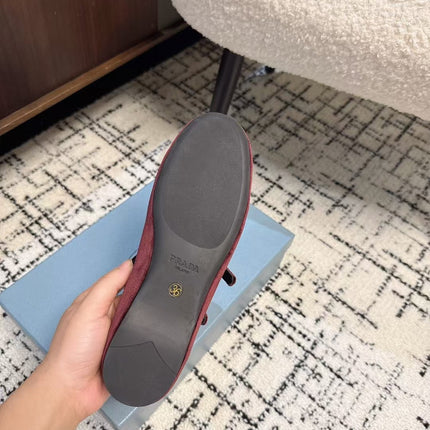 MARY JANE FLAT WITH TRIANGLE LOGO IN SANGRIA RED VELVET