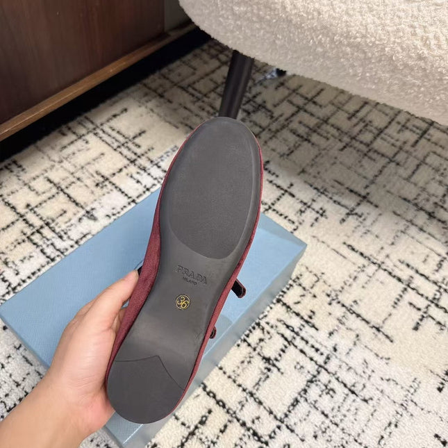 MARY JANE FLAT WITH TRIANGLE LOGO IN SANGRIA RED VELVET