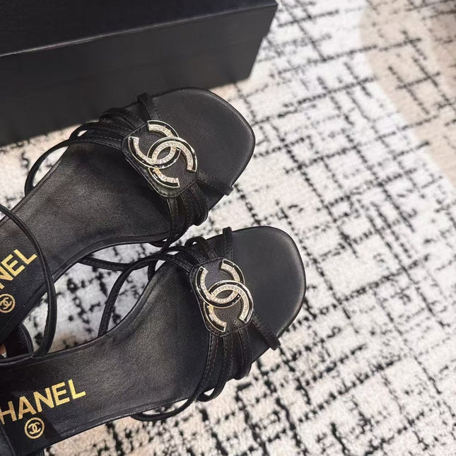 MID HEEL SANDALS IN BLACK LAMBSKIN