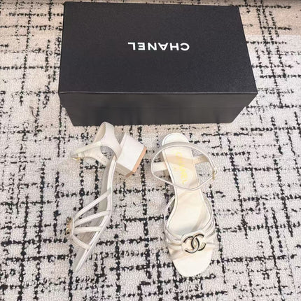 MID HEEL SANDALS IN WHITE LAMBSKIN