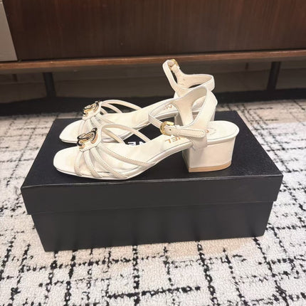 MID HEEL SANDALS IN WHITE LAMBSKIN