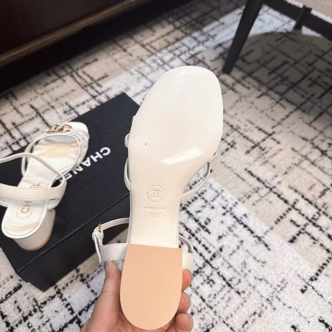 MID HEEL SANDALS IN WHITE LAMBSKIN