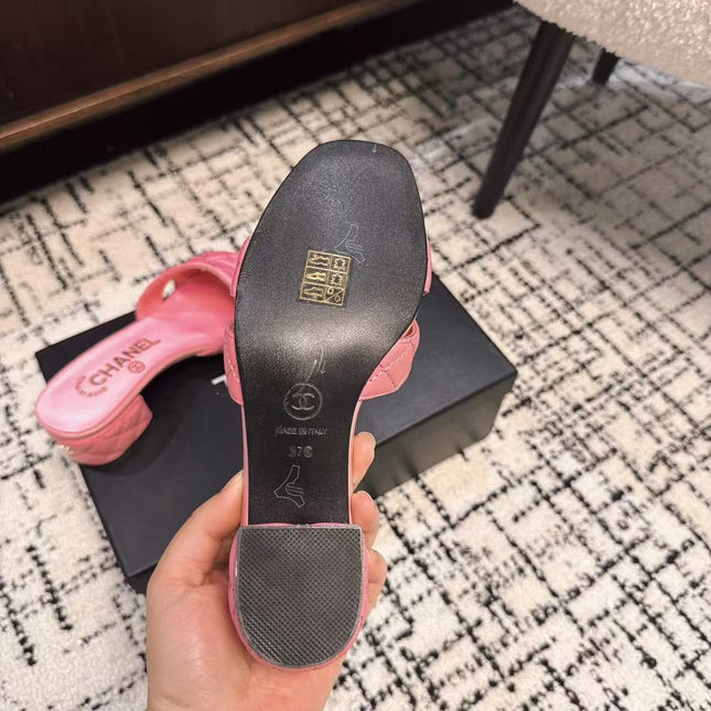 MID HEEL MULES IN BRIGHT PINK SHEEPSKIN