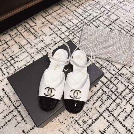 FLAT SLINGBACKS IN WHITE MIX BLACK CALFSKIN