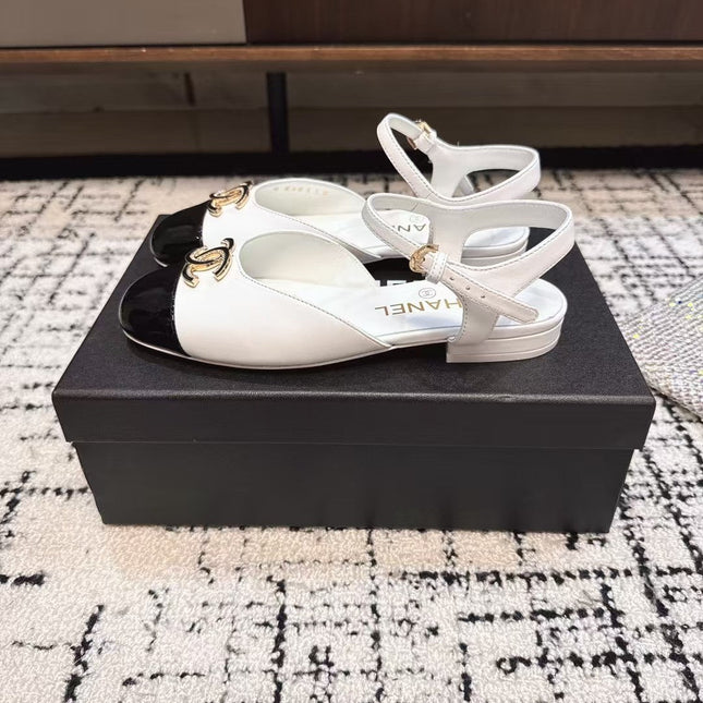 FLAT SLINGBACKS IN WHITE MIX BLACK CALFSKIN