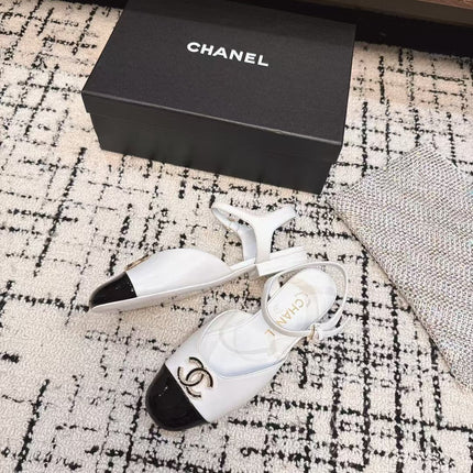 FLAT SLINGBACKS IN WHITE MIX BLACK CALFSKIN