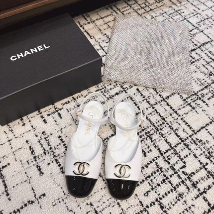 FLAT SLINGBACKS IN WHITE MIX BLACK CALFSKIN