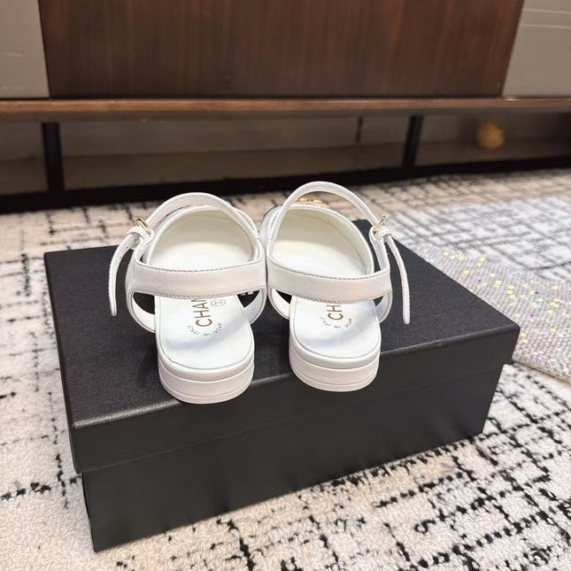 FLAT SLINGBACKS IN WHITE MIX BLACK CALFSKIN