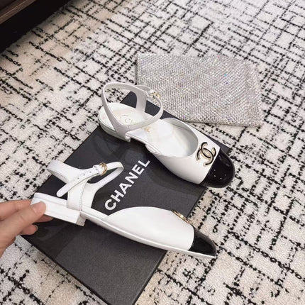 FLAT SLINGBACKS IN WHITE MIX BLACK CALFSKIN