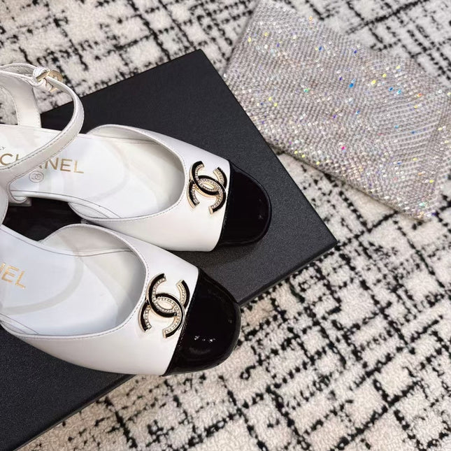 FLAT SLINGBACKS IN WHITE MIX BLACK CALFSKIN