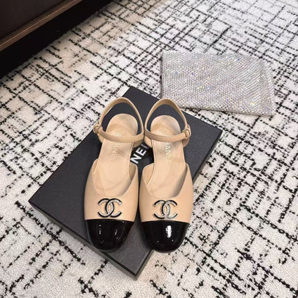 FLAT SLINGBACKS IN MACAROON BEIGE MIX BLACK CALFSKIN