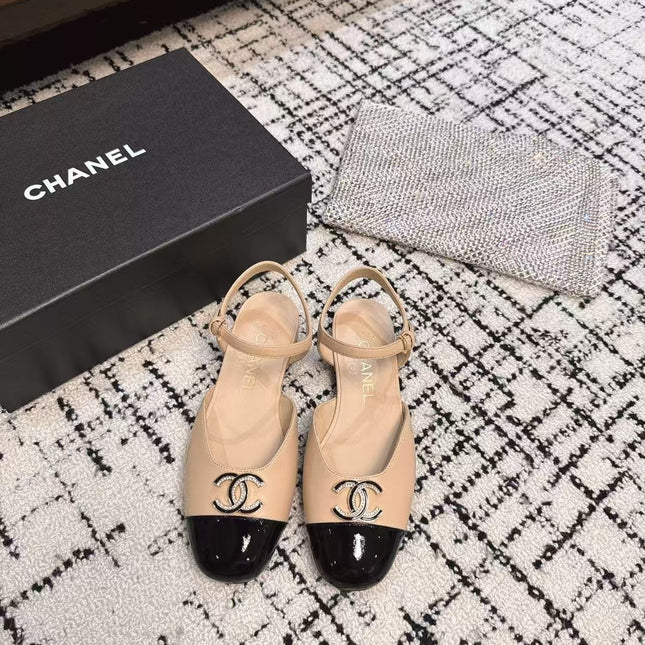 FLAT SLINGBACKS IN MACAROON BEIGE MIX BLACK CALFSKIN