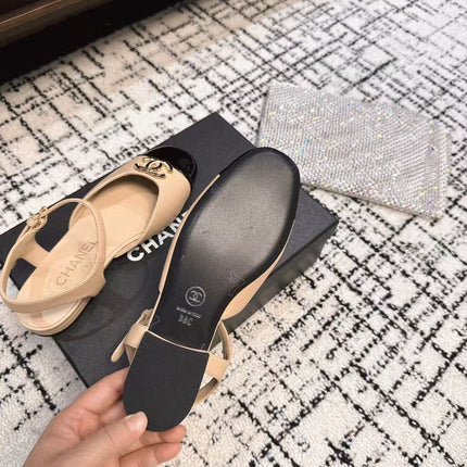 FLAT SLINGBACKS IN MACAROON BEIGE MIX BLACK CALFSKIN