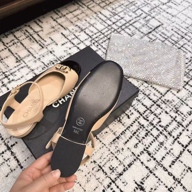 FLAT SLINGBACKS IN MACAROON BEIGE MIX BLACK CALFSKIN