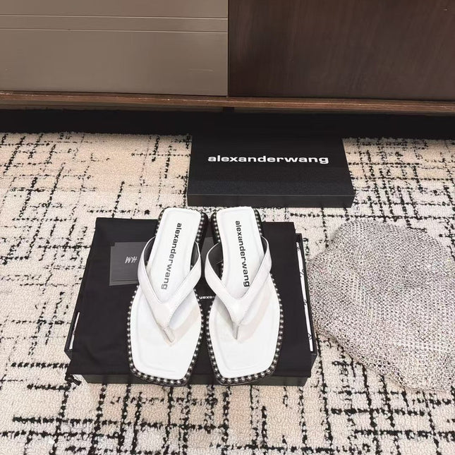 RHODES STUDDED THONG SANDAL IN WHITE CALFSKIN