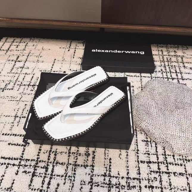 RHODES STUDDED THONG SANDAL IN WHITE CALFSKIN