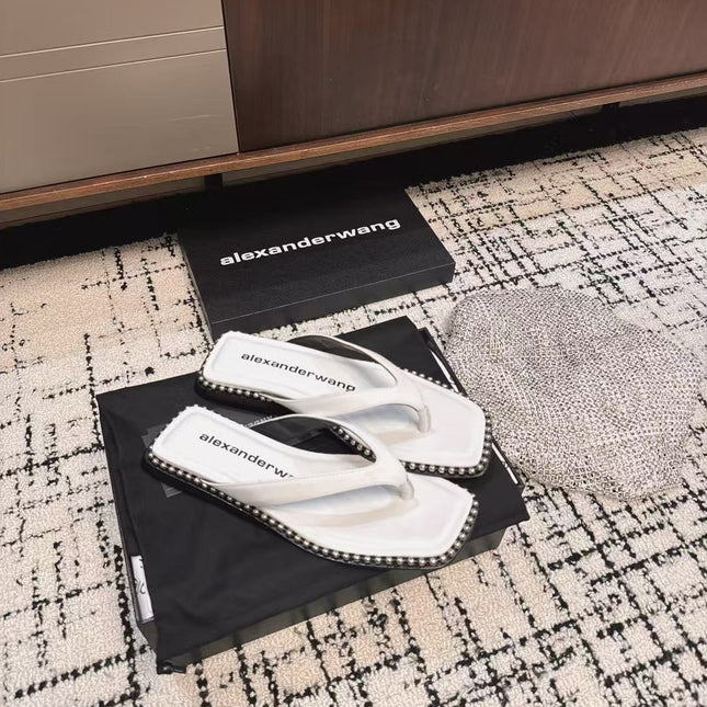 RHODES STUDDED THONG SANDAL IN WHITE CALFSKIN