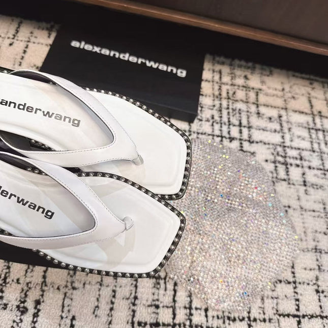 RHODES STUDDED THONG SANDAL IN WHITE CALFSKIN