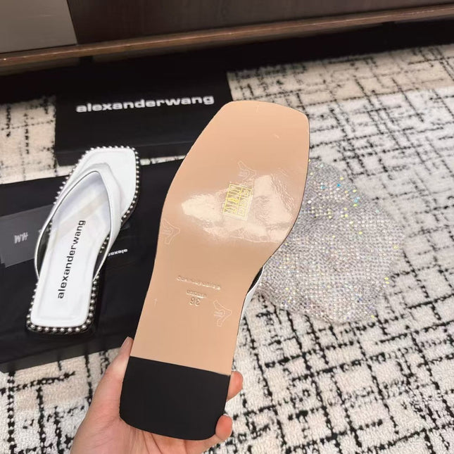 RHODES STUDDED THONG SANDAL IN WHITE CALFSKIN