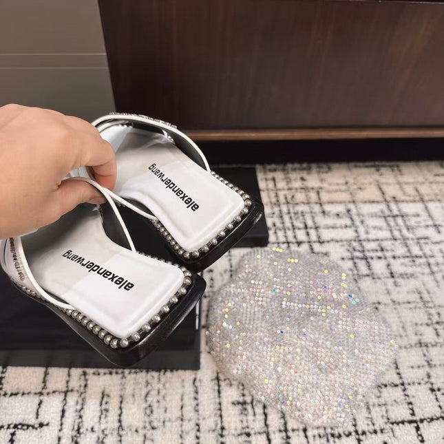 RHODES STUDDED SLIDE SANDAL IN WHITE CALFSKIN